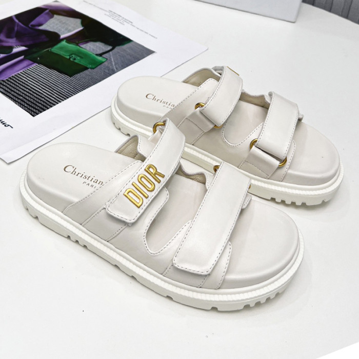 Dior Women Shoes Sandals Luxury Brand DIORACT SLIDE White Lambskin with Original Box KCQ718LAB_S03W