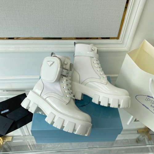 Prada Women Shoes Boots Luxury Brand Outdoor Monolith leather and nylon fabric boots 1T255M_3LJS_F0009_F_B055