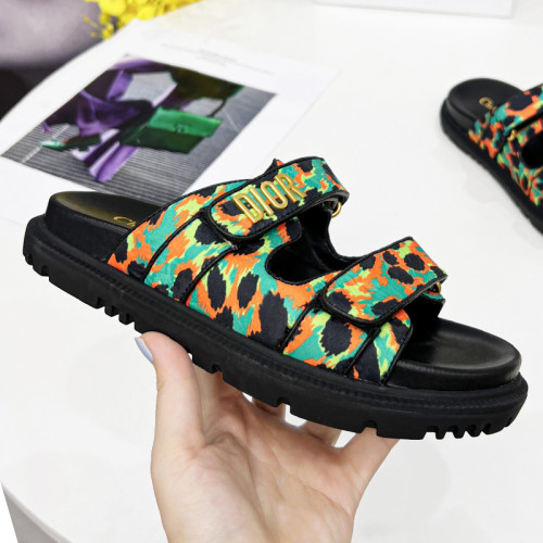 Dior Women Shoes Sandals Luxury Brand DIORACT SLIDE Multicolor Mizza Printed Technical Fabric Lambskin with Original Box KCQ719LNY_S29X