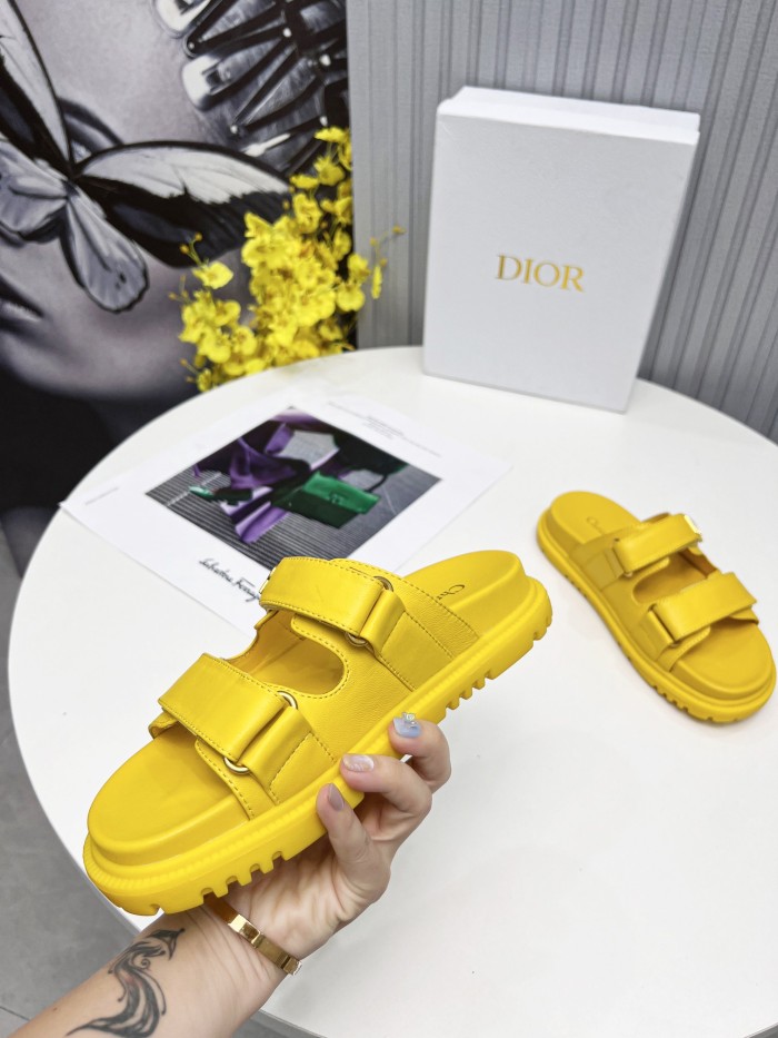 Dior Women Shoes Sandals Luxury Brand DIORACT SLIDE Yellow Lambskin with Original Box KCQ718LAB_S18Y
