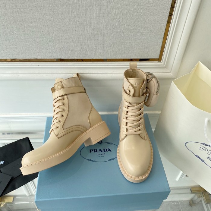 Prada Women Shoes Boots Luxury Brand Outdoor Monolith leather and nylon fabric boots 1T255M_3LJS_F0F24_F_B055
