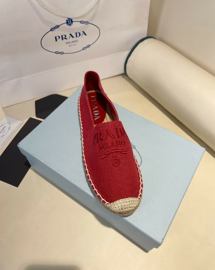 Prada Womens Shoes Casual Luxury Brand Breathable Hemp espadrilles with Original Box