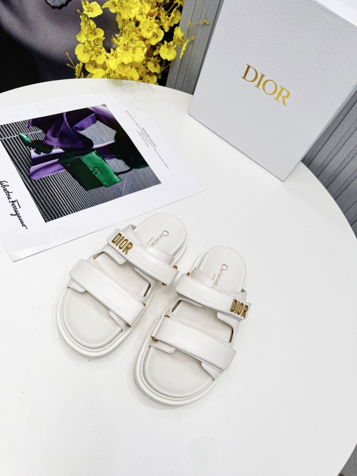 Dior Women Shoes Sandals Luxury Brand DIORACT SLIDE White Lambskin with Original Box KCQ718LAB_S03W