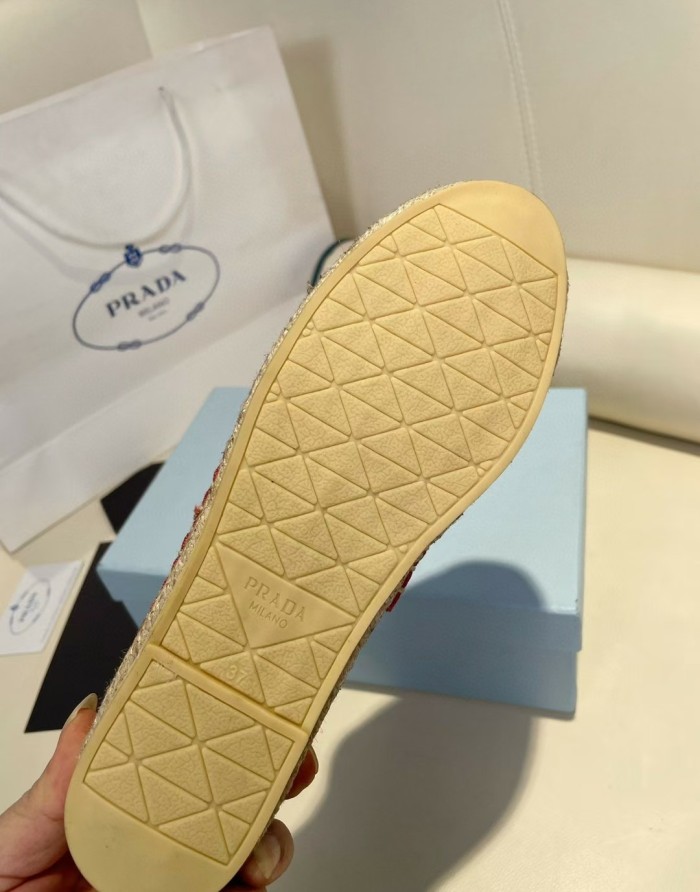 Prada Womens Shoes Casual Luxury Brand Breathable Hemp espadrilles with Original Box