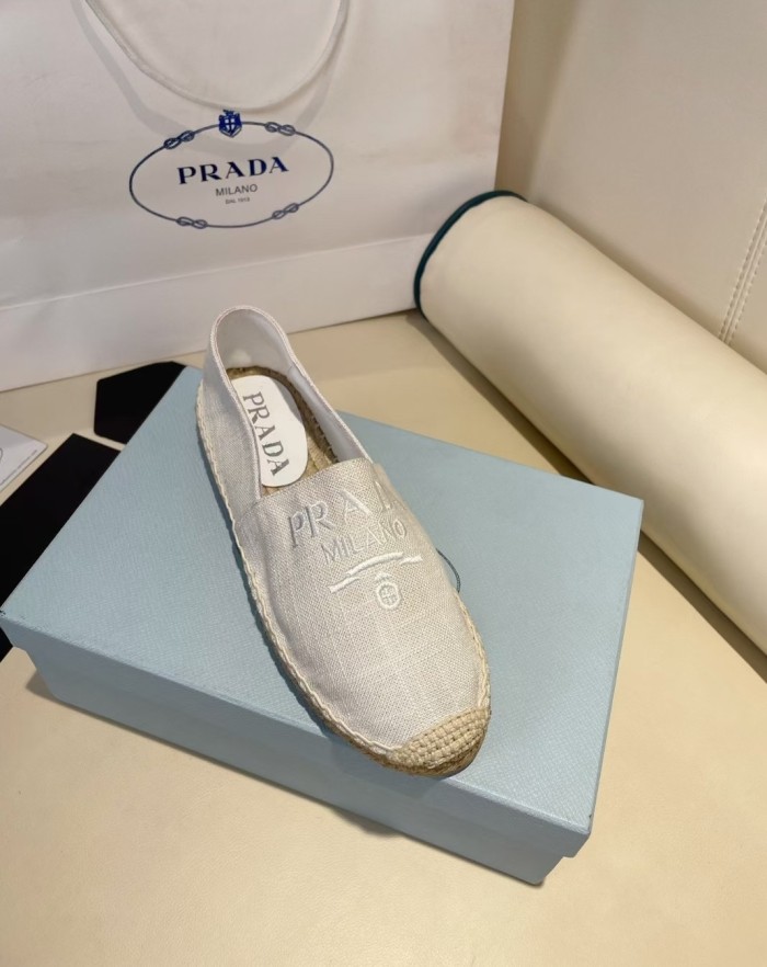 Prada Womens Shoes Casual Luxury Brand Breathable Hemp espadrilles with Original Box