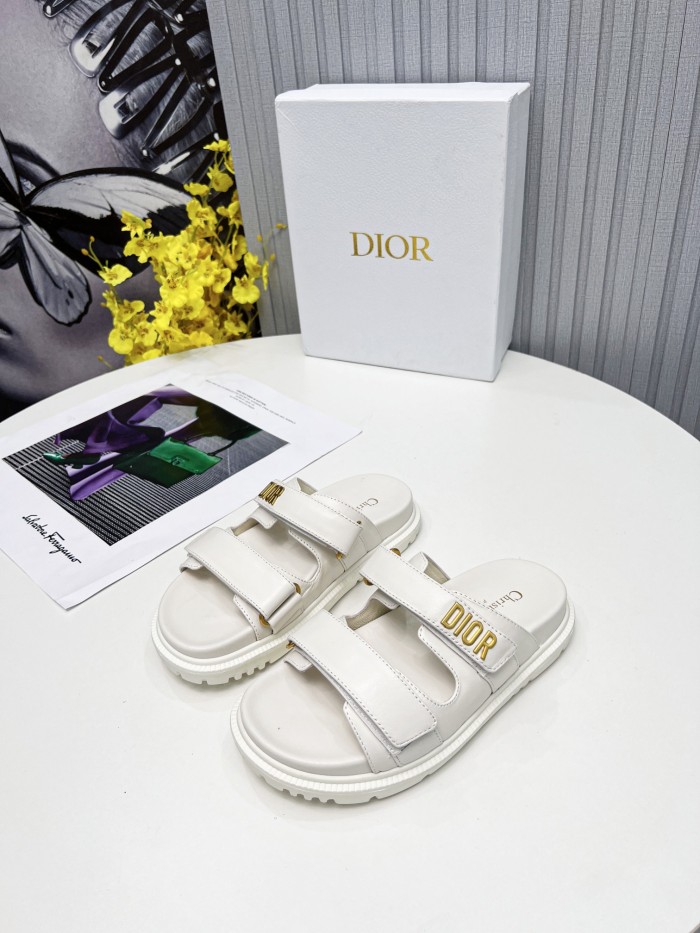 Dior Women Shoes Sandals Luxury Brand DIORACT SLIDE White Lambskin with Original Box KCQ718LAB_S03W