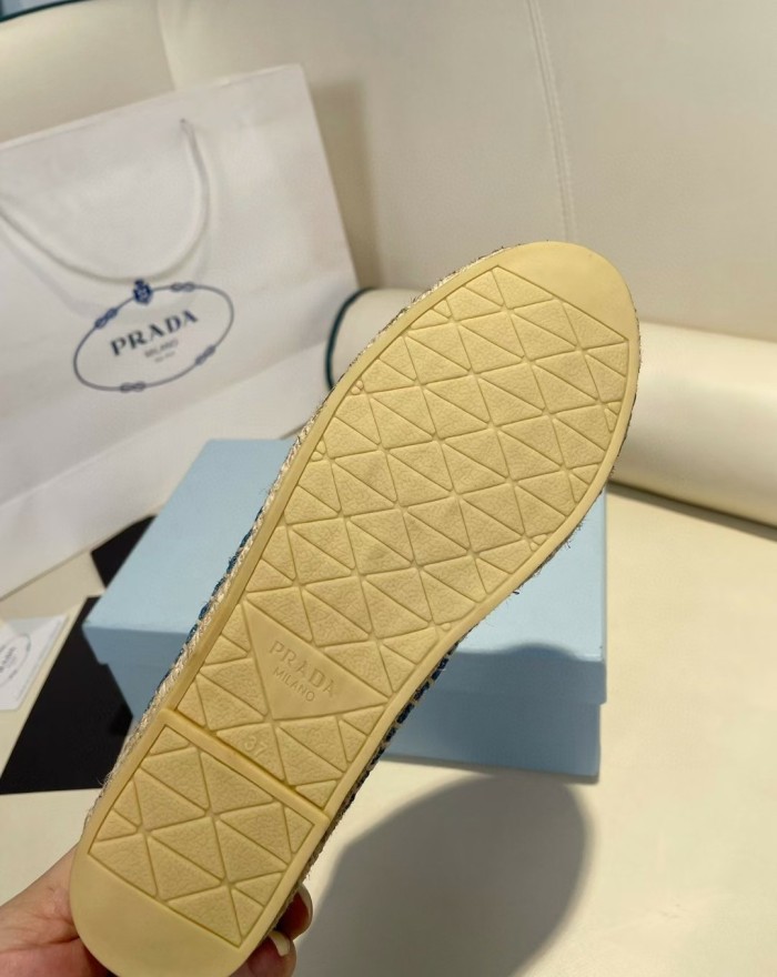 Prada Womens Shoes Casual Luxury Brand Breathable Hemp espadrilles with Original Box