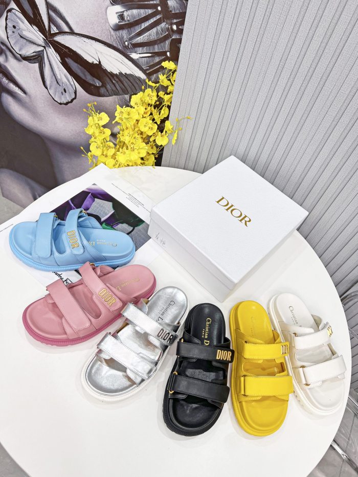 Dior Women Shoes Sandals Luxury Brand DIORACT SLIDE Black Lambskin with Original Box KCQ718LAB_S900