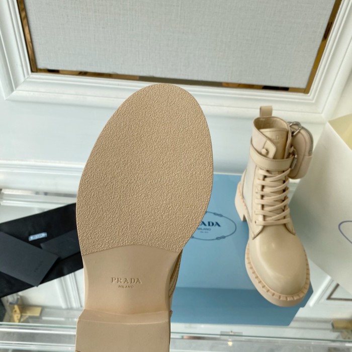 Prada Women Shoes Boots Luxury Brand Outdoor Monolith leather and nylon fabric boots 1T255M_3LJS_F0F24_F_B055