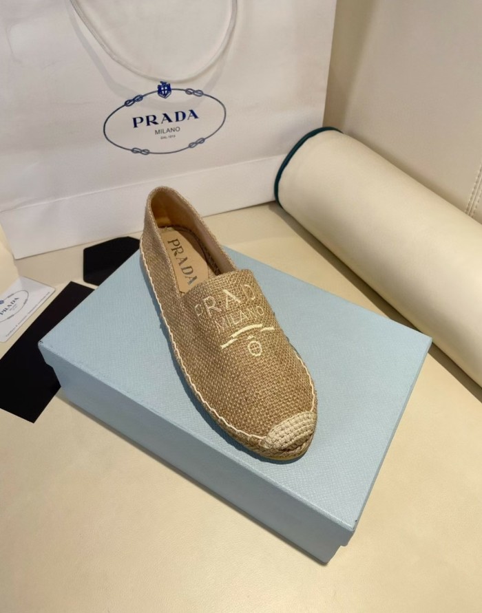 Prada Womens Shoes Casual Luxury Brand Breathable Hemp espadrilles with Original Box