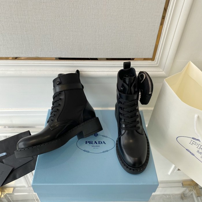 Prada Women Shoes Boots Luxury Brand Outdoor Monolith leather and nylon fabric boots 1T255M_3LJS_F0F24_F_B055