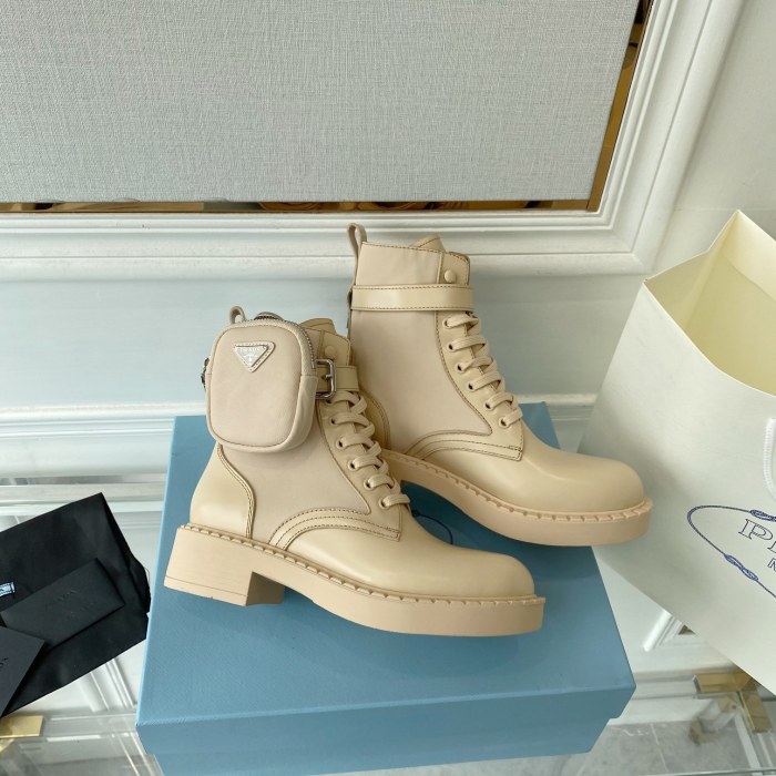 Prada Women Shoes Boots Luxury Brand Outdoor Monolith leather and nylon fabric boots 1T255M_3LJS_F0F24_F_B055