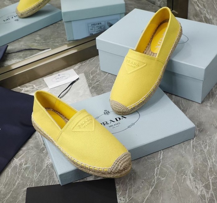 Prada Womens Shoes Casual Luxury Brand Breathable Hemp espadrilles with Original Box