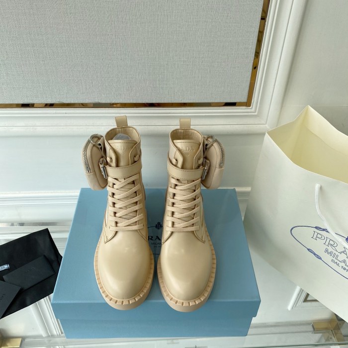 Prada Women Shoes Boots Luxury Brand Outdoor Monolith leather and nylon fabric boots 1T255M_3LJS_F0F24_F_B055