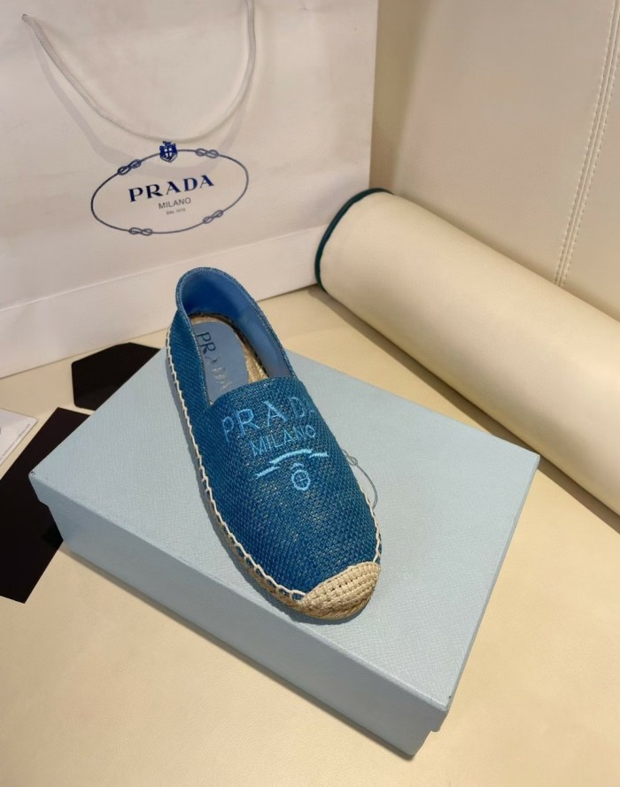 Prada Womens Shoes Casual Luxury Brand Breathable Hemp espadrilles with Original Box