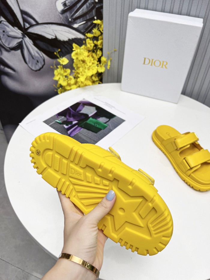 Dior Women Shoes Sandals Luxury Brand DIORACT SLIDE Yellow Lambskin with Original Box KCQ718LAB_S18Y