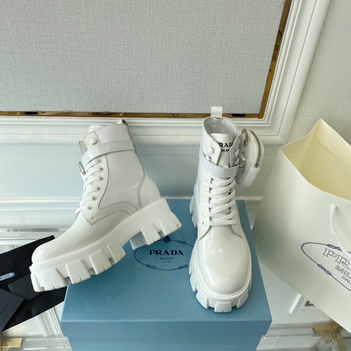 Prada Women Shoes Boots Luxury Brand Outdoor Monolith leather and nylon fabric boots 1T255M_3LJS_F0009_F_B055