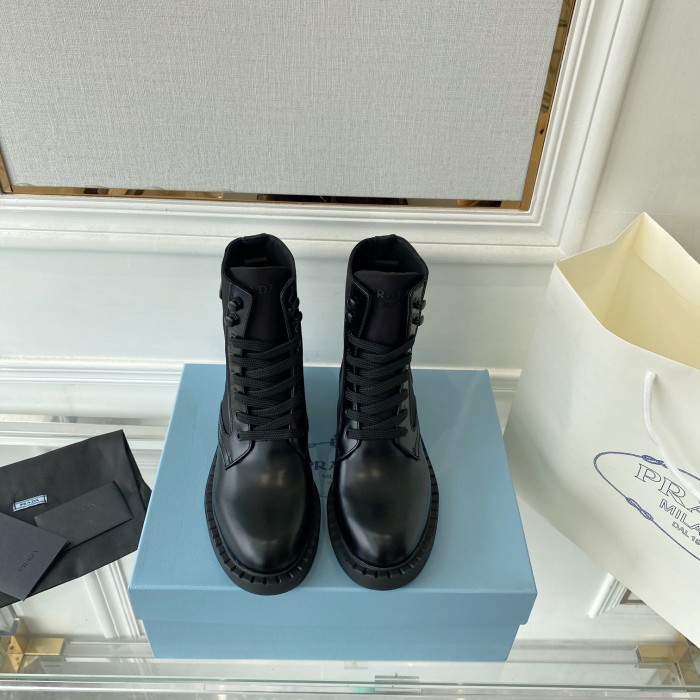 Prada Women Shoes Boots Luxury Brand Outdoor Monolith leather and nylon fabric boots 1T255M_3LJS_F0F24_F_B055