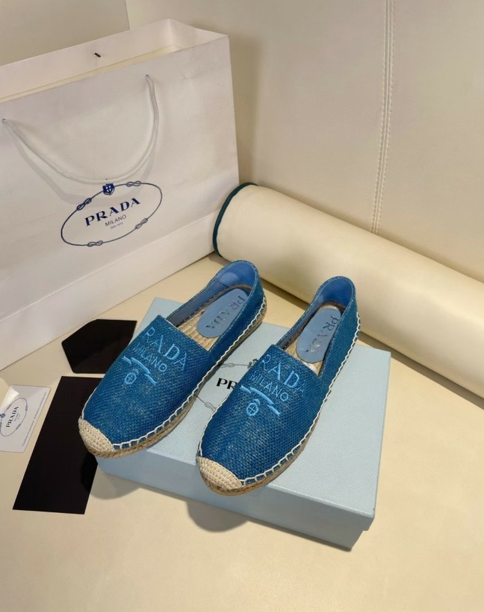 Prada Womens Shoes Casual Luxury Brand Breathable Hemp espadrilles with Original Box