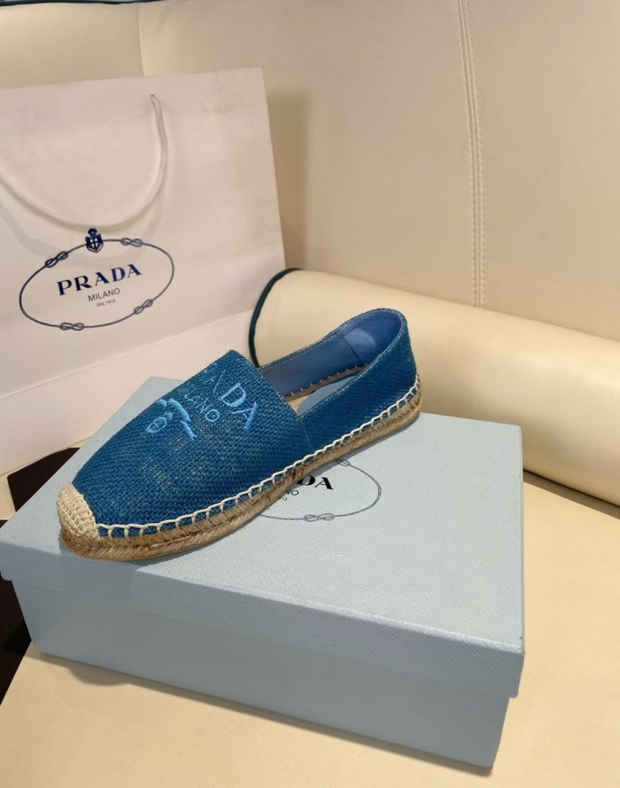 Prada Womens Shoes Casual Luxury Brand Breathable Hemp espadrilles with Original Box