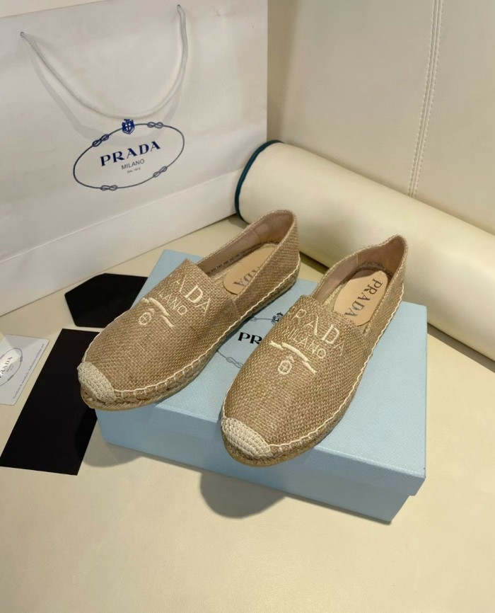 Prada Womens Shoes Casual Luxury Brand Breathable Hemp espadrilles with Original Box