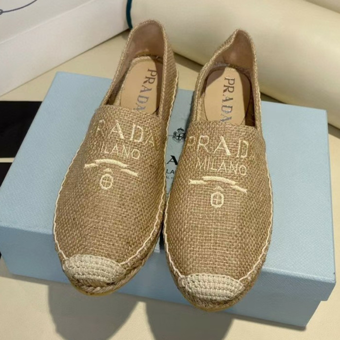 Prada Womens Shoes Casual Luxury Brand Breathable Hemp espadrilles with Original Box
