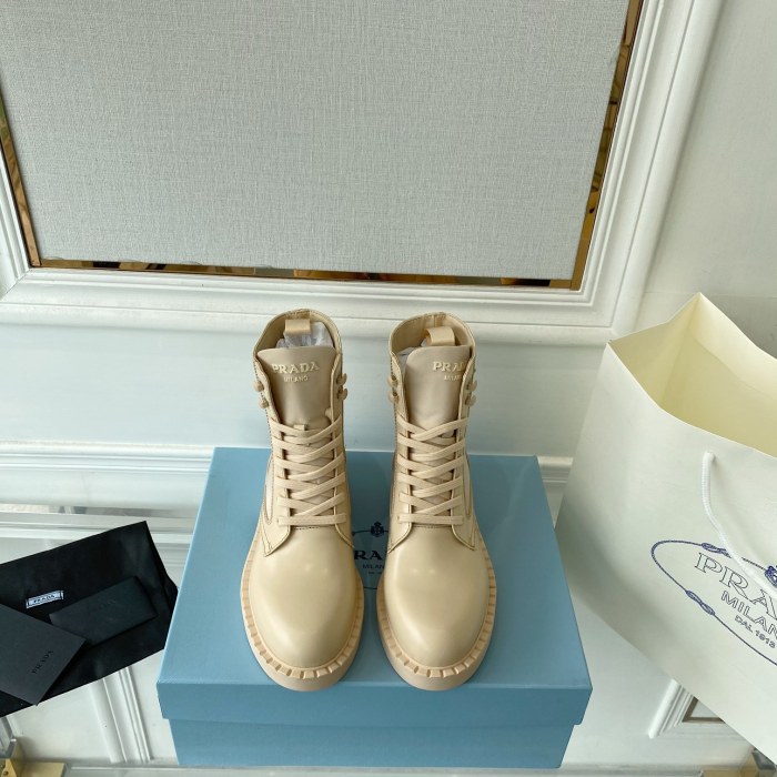 Prada Women Shoes Boots Luxury Brand Outdoor Monolith leather and nylon fabric boots 1T255M_3LJS_F0F24_F_B055