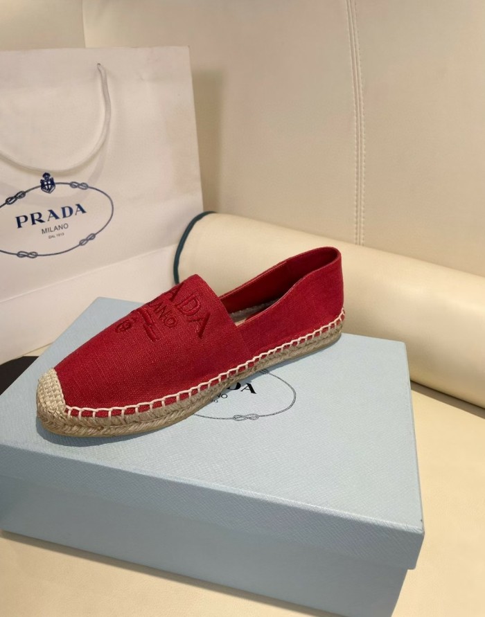 Prada Womens Shoes Casual Luxury Brand Breathable Hemp espadrilles with Original Box