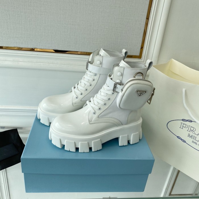 Prada Women Shoes Boots Luxury Brand Outdoor Monolith leather and nylon fabric boots 1T255M_3LJS_F0009_F_B055