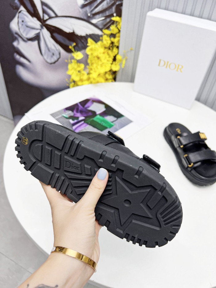 Dior Women Shoes Sandals Luxury Brand DIORACT SLIDE Black Lambskin with Original Box KCQ718LAB_S900