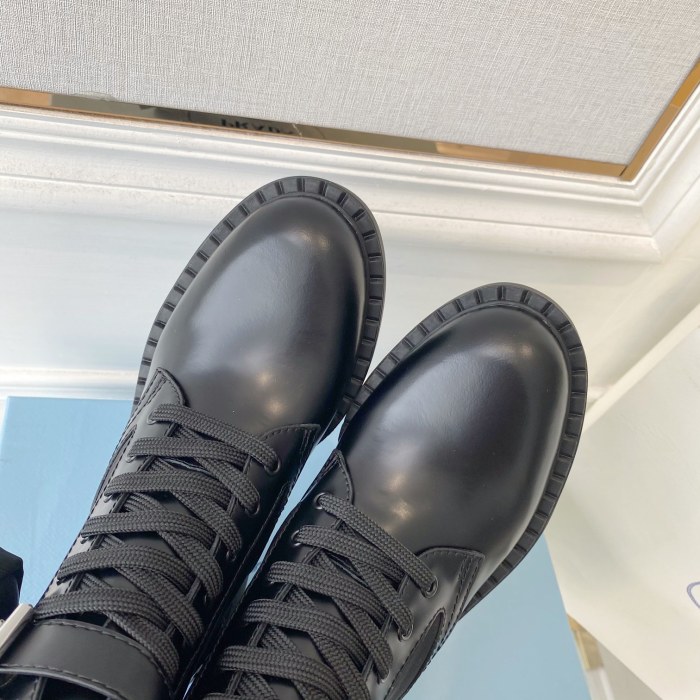 Prada Women Shoes Boots Luxury Brand Outdoor Monolith leather and nylon fabric boots 1T255M_3LJS_F0F24_F_B055