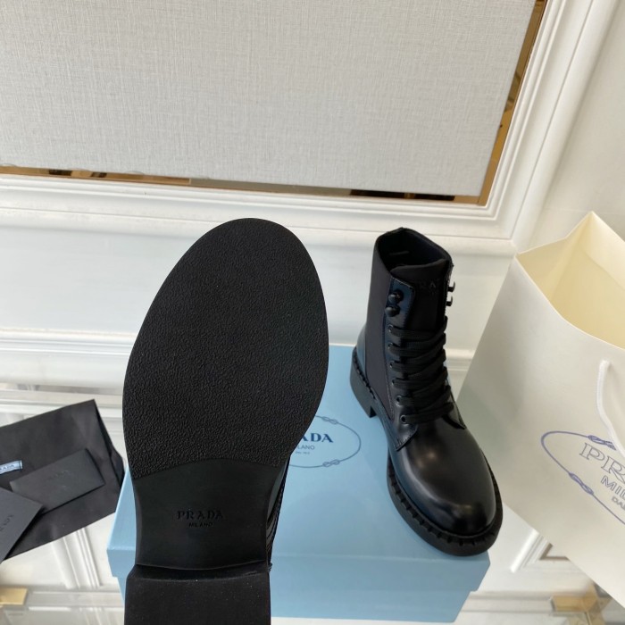 Prada Women Shoes Boots Luxury Brand Outdoor Monolith leather and nylon fabric boots 1T255M_3LJS_F0F24_F_B055