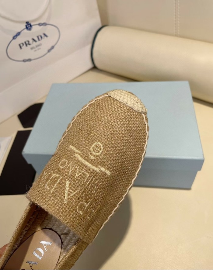 Prada Womens Shoes Casual Luxury Brand Breathable Hemp espadrilles with Original Box