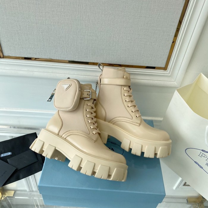 Prada Women Shoes Boots Luxury Brand Outdoor Monolith leather and nylon fabric boots 1T255M_3LJS_F0F24_F_B055