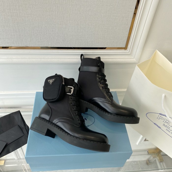 Prada Women Shoes Boots Luxury Brand Outdoor Monolith leather and nylon fabric boots 1T255M_3LJS_F0F24_F_B055