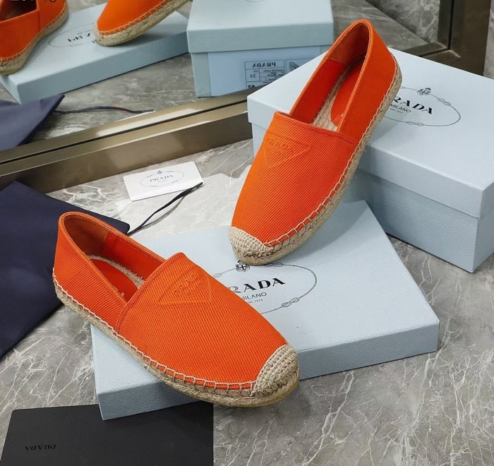 Prada Womens Shoes Casual Luxury Brand Breathable Hemp espadrilles with Original Box