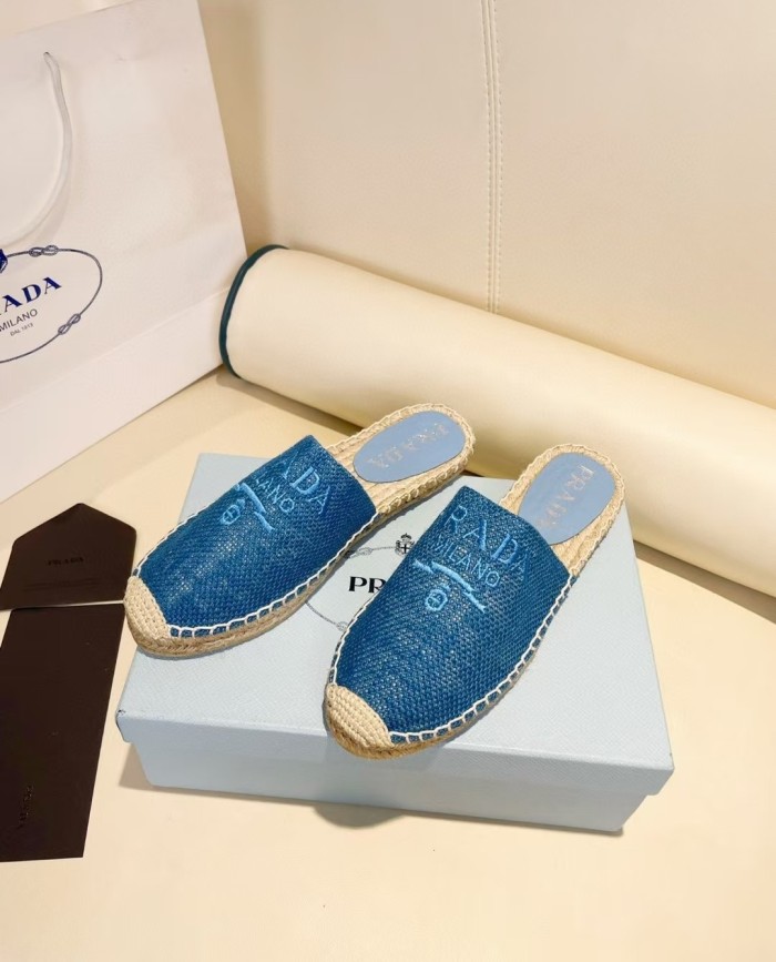 Prada Womens Shoes Casual Luxury Brand Breathable Hemp espadrilles Shoes Sandals Slippers with Original Box
