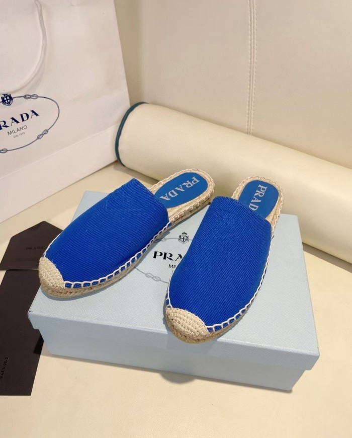 Prada Womens Shoes Casual Luxury Brand Breathable Hemp espadrilles Shoes Sandals Slippers with Original Box