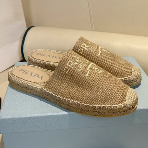 Prada Womens Shoes Casual Luxury Brand Breathable Hemp espadrilles Shoes Sandals Slippers with Original Box