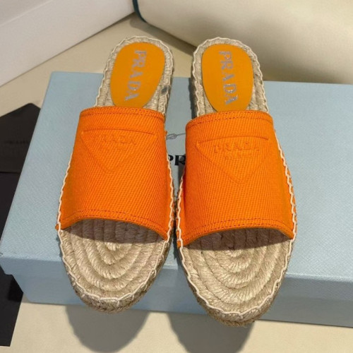 Prada Womens Shoes Casual Luxury Brand Breathable Hemp espadrilles Shoes Sandals Slippers with Original Box