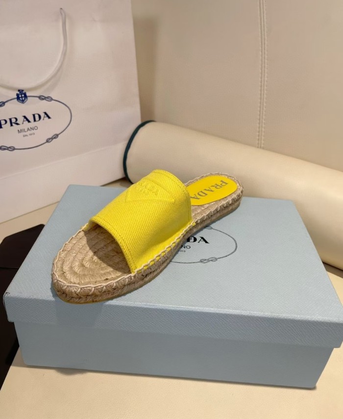 Prada Womens Shoes Casual Luxury Brand Breathable Hemp espadrilles Shoes Sandals Slippers with Original Box