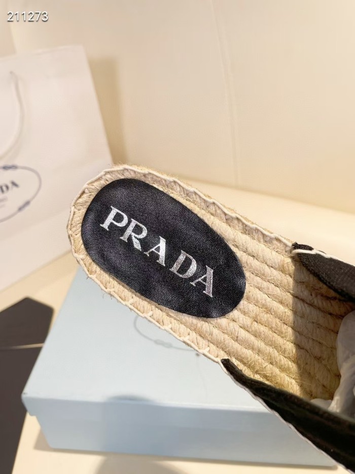 Prada Womens Shoes Casual Luxury Brand Breathable Hemp espadrilles Shoes Sandals Slippers with Original Box