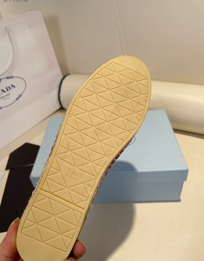 Prada Womens Shoes Casual Luxury Brand Breathable Hemp espadrilles Shoes Sandals Slippers with Original Box