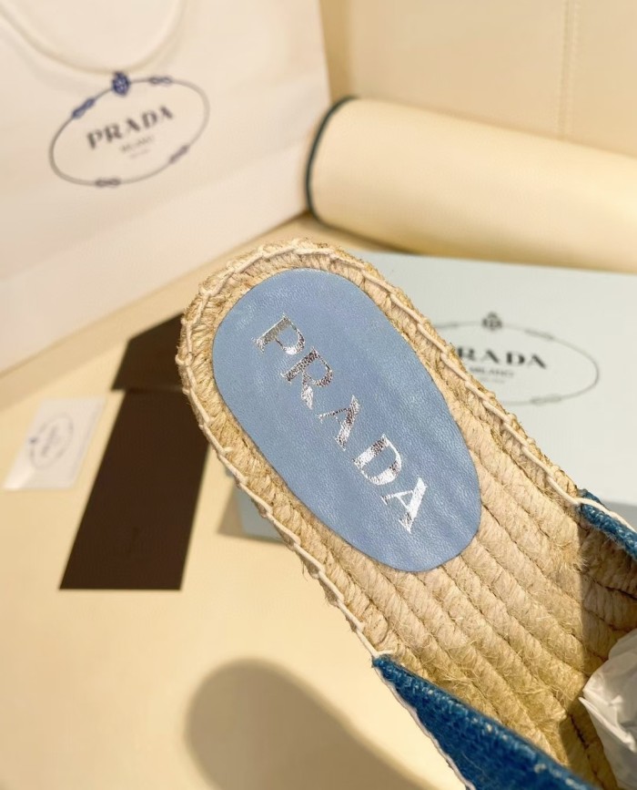 Prada Womens Shoes Casual Luxury Brand Breathable Hemp espadrilles Shoes Sandals Slippers with Original Box