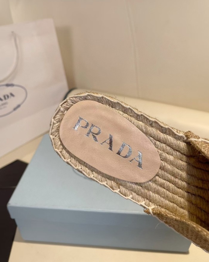 Prada Womens Shoes Casual Luxury Brand Breathable Hemp espadrilles Shoes Sandals Slippers with Original Box