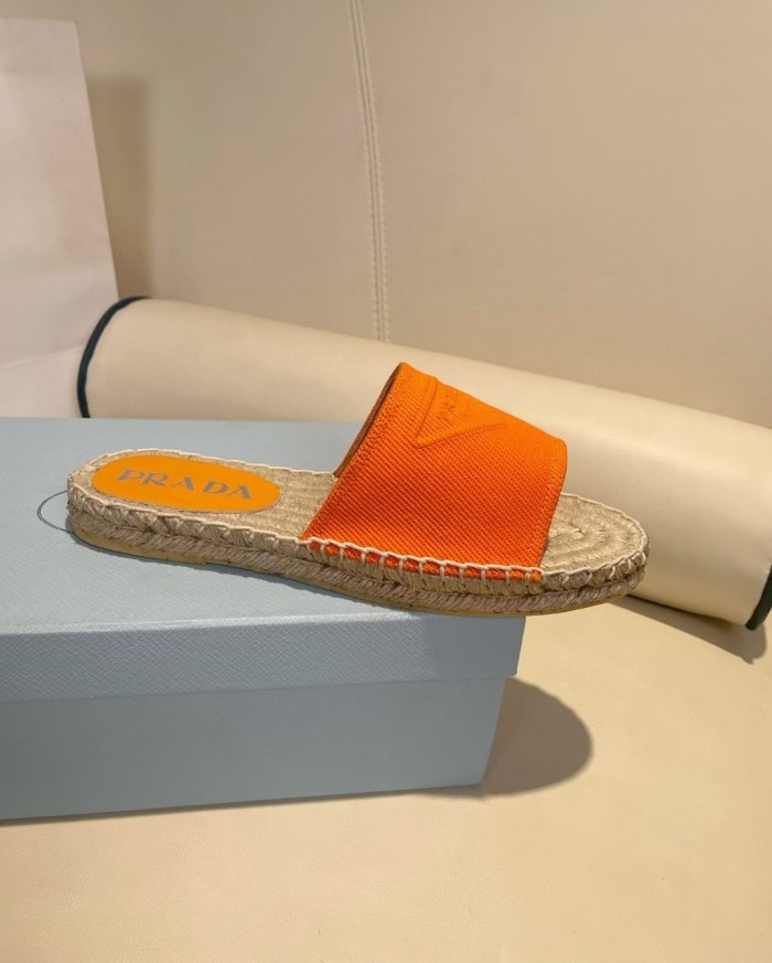 Prada Womens Shoes Casual Luxury Brand Breathable Hemp espadrilles Shoes Sandals Slippers with Original Box