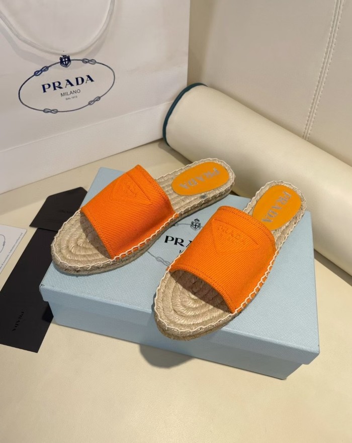 Prada Womens Shoes Casual Luxury Brand Breathable Hemp espadrilles Shoes Sandals Slippers with Original Box