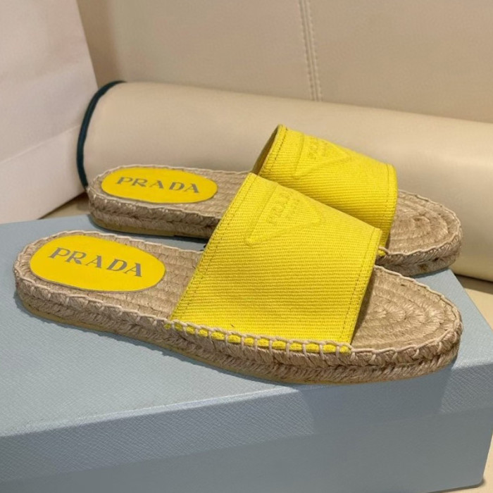 Prada Womens Shoes Casual Luxury Brand Breathable Hemp espadrilles Shoes Sandals Slippers with Original Box