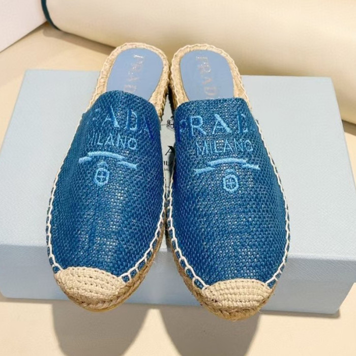Prada Womens Shoes Casual Luxury Brand Breathable Hemp espadrilles Shoes Sandals Slippers with Original Box