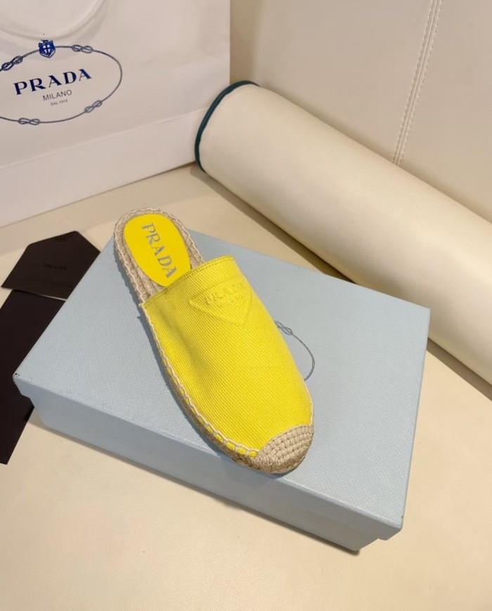 Prada Womens Shoes Casual Luxury Brand Breathable Hemp espadrilles Shoes Sandals Slippers with Original Box